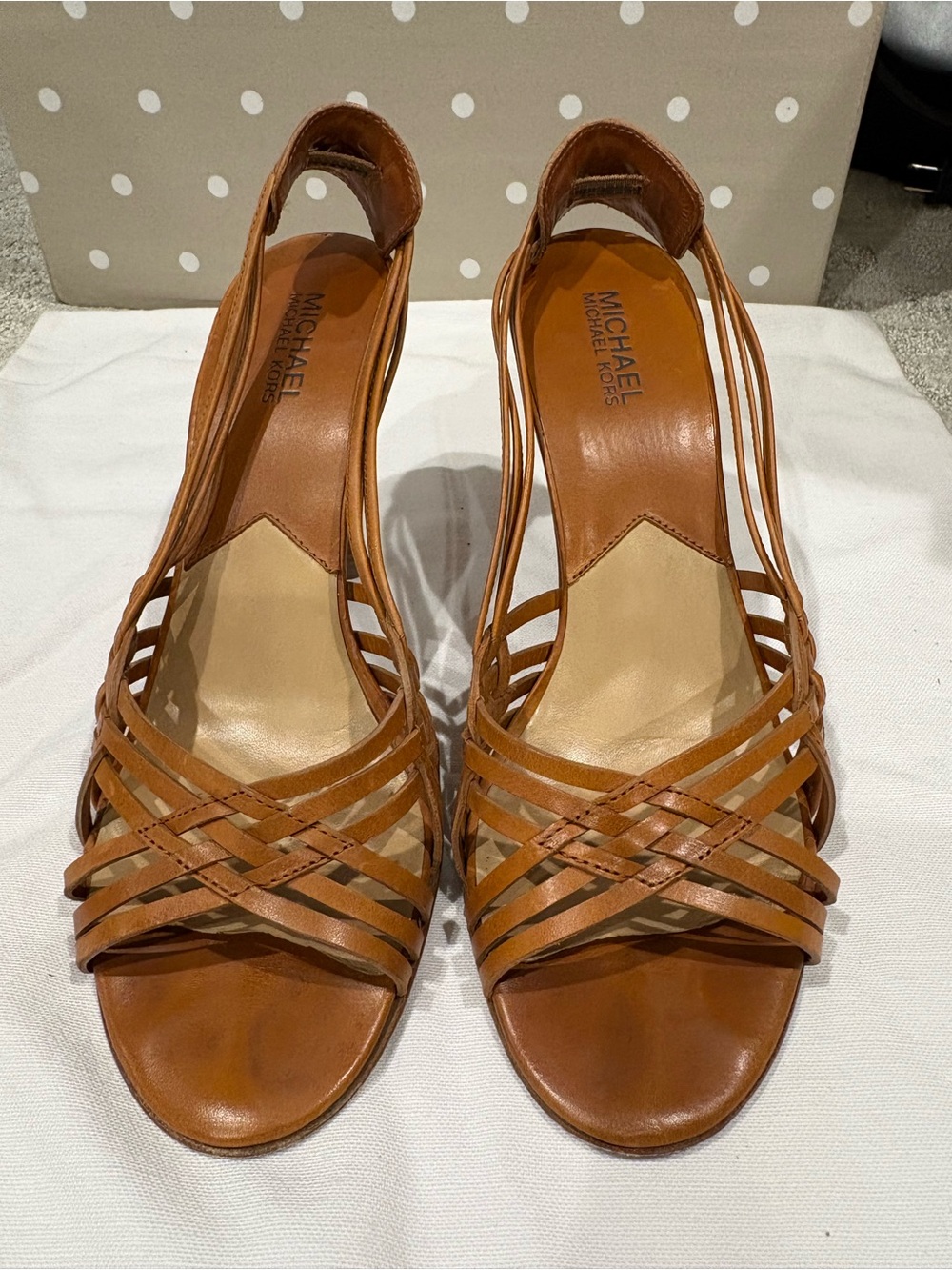 Michael Kors Cognac Leather Strappy Slingback Heels